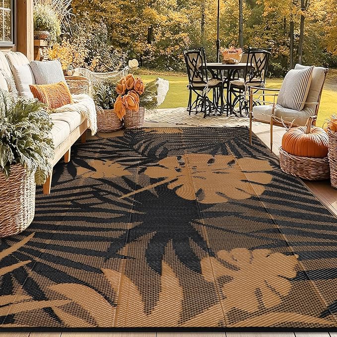 Homcomoda Outdoor Rugs 6'x9’ Waterproof Reversible Patio Rugs Outdoor Clearance Lightweight Outdoor Rugs Portable RV Camping Mats for Tents Deck Porch BBQ Beach Backyard