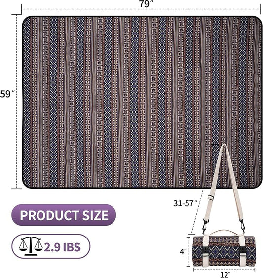 Picnic Blankets Outdoor Extra Large-Waterproof Picnic Blanket with Shoulder Carry Strap | Machine Washable Picnic Mat with Sandproof Backing for Park , Grass, Camping, Hiking, Concerts (Blue)