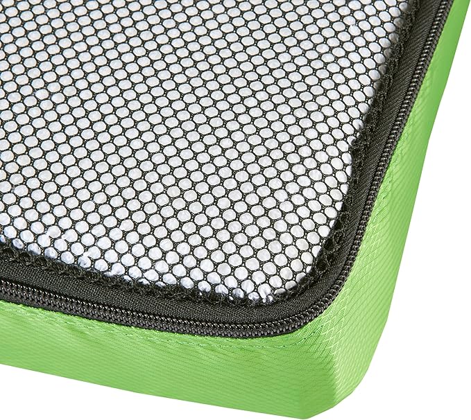 Amazon Basics Medium Packing Cubes for Travel, Packing Organizers, 4-Piece-Set With Double Zipper Pulls and Mesh Top Panel, 100% Durable Polyester, Green, 13.8"L x 9.8"W x 3"H