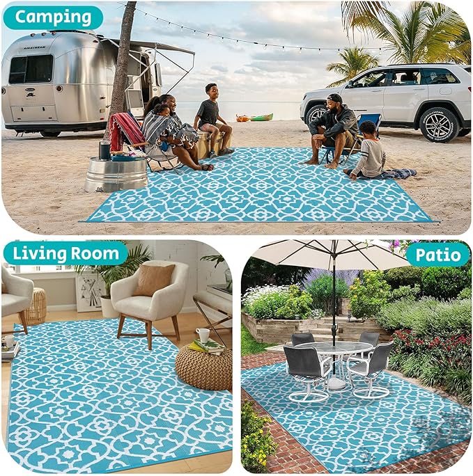 HEBE Outdoor Rug 5'x8' for Patios Waterproof Clearance Reversible Patio Mat Plastic Straw Rug RV Camping Mat Outside Area Rug Carpet for Camping RV,Porch,Deck,Balcony,Camper,Backyard