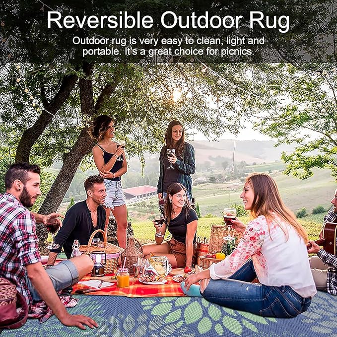 Ileading Reversible Outdoor Rug 5x8Ft Waterproof Patio Rug Carpet Portable Outdoor Plastic Straw Rug Large RV Camping Mat Rug for Patio, Clearance, Deck, Beach, Porch, Camping, Picnic, Colorful