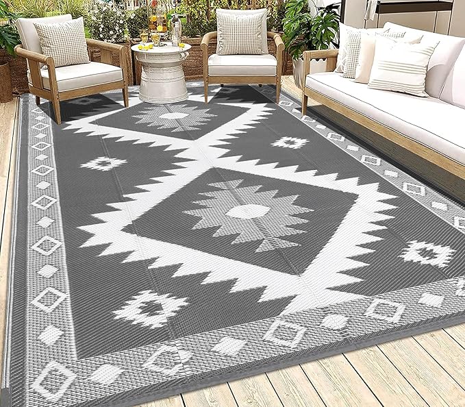 HEBE Outdoor Rug 5'x8' for Patios Clearance Waterproof Patio Mat Plastic Straw Rug Reversible RV Camping Tent Rug Outside Indoor Outdoor Area Rugs for RV,Deck,Beach,Balcony,Camper