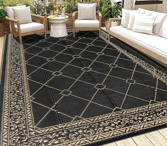 HEBE Outdoor Rug 8'x10' for Patios Waterproof Clearance Reversible Patio Mat Plastic Straw Rug RV Camping Mat Outside Area Rug Carpet for Camping RV,Porch,Deck,Balcony,Camper,Backyard