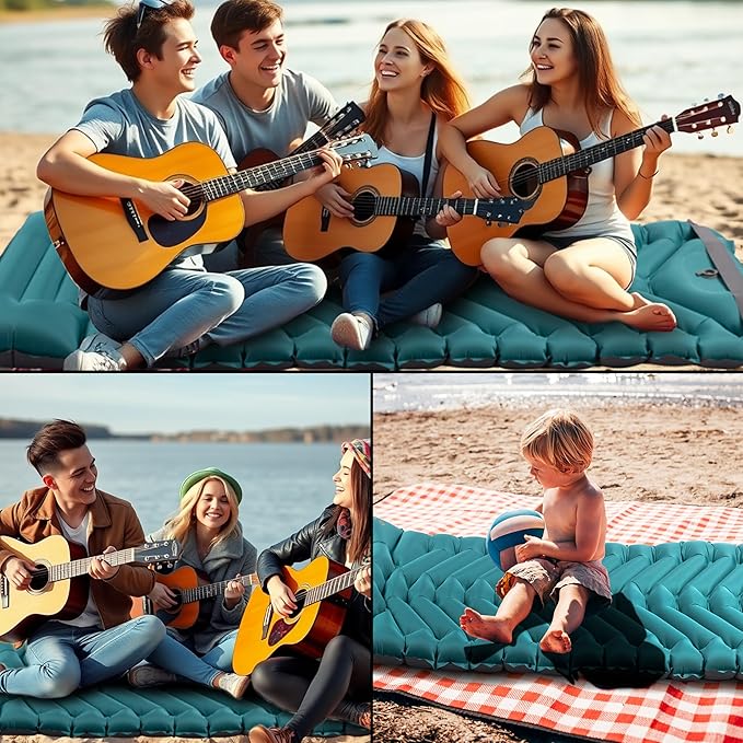 Double Sleeping Pad with Pillow, Self Inflating Extra-Thick, Ultralight Sleeping Mat, Built-in Pump, Ultimate for Camping, Hiking, Traveling, Airpad, Carry Bag, Compact & Lightweight Air Mattress