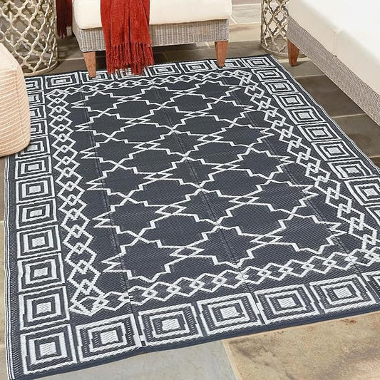 LILIOFFIC Outdoor Rugs - Reversible Mats, 5'x8' Plastic Straw Rug for Patio Clearance Waterproof, Indoor Outdoor Area Rug Carpet for Outside, RV, Deck, Picnic, Beach, Trailer, Camping(Grey)