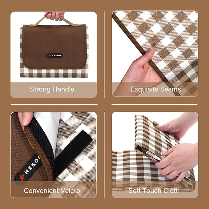 Picnic Blanket Outdoor Extra Large Picnic Mat 80"X60" Camping Blanket Beach Blanket Foldable Waterproof Sand Mat Hiking Travel Family Concerts(Brown)
