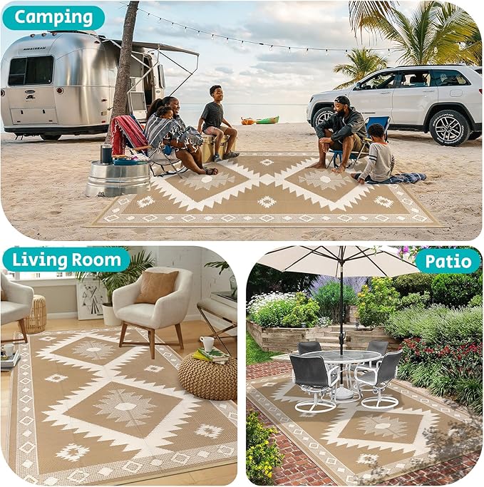 HEBE Outdoor Rug 6'x9' Waterproof for Patios Clearance, Reversible Plastic Straw Rug Camping Carpet, Indoor Outdoor Area Rugs Patio Mats for RV,Picnic,Backyard,Deck,Balcony,Porch