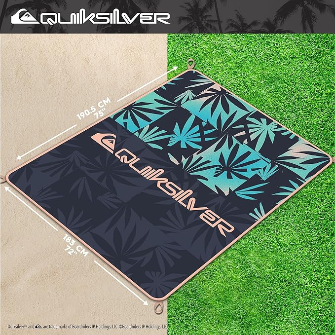 QUIKSILVER Sand-Free Beach Mat – Large Waterproof Outdoor Picnic Blanket, Lightweight Foldable Mat for Beach, Camping, Park, or Travel – Fits 4-6 People, Quick-Dry, Durable