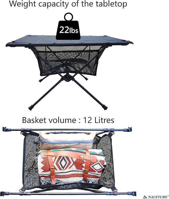 NACETURE Ultralight Backpacking Table - Collapsible Camping Table with Storage Mesh for Camping Gear, Hiking and Mountaineering (Green)