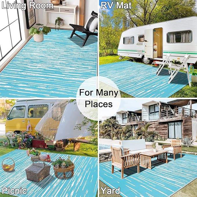 HEBE Outdoor Rug 6' x 9' Waterproof for Patios Clearance, Reversible Plastic Straw Rug Camping Carpet, Indoor Outdoor Area Rugs Patio Mats for RV,Picnic,Backyard,Deck,Balcony,Porch