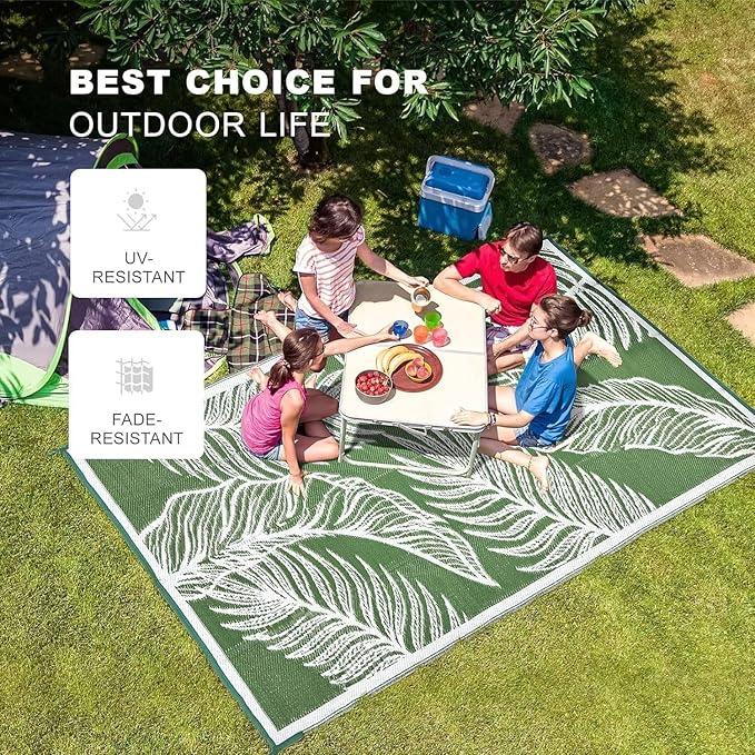 wikiwiki Outdoor Rug, 6x9ft Waterproof Reversible Mat Indoor Outdoor Rugs Carpet, Small Area Rug Plastic Straw Rug for Patio Deck Balcony Pool RV Camping Beach Picnic, Green, Rugscape Series