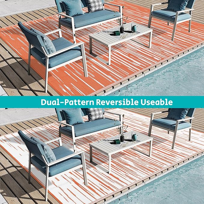 HEBE Outdoor Rug 8'x10' for Patios Clearance Waterproof Patio Mat Plastic Straw Rug Reversible RV Camping Tent Rug Outside Indoor Outdoor Area Rugs for RV,Deck,Beach,Balcony,Camper