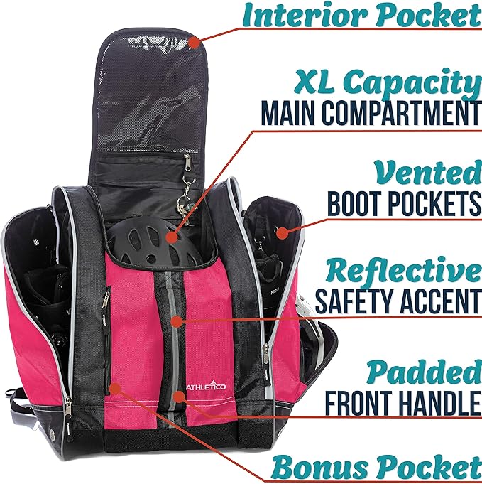 Athletico Ski Boot Bag – Skiing and Snowboarding Travel Luggage – Stores Gear Including Jacket, Helmet, Goggles, Gloves & Accessories – Venting and Grommets for Snow Drainage