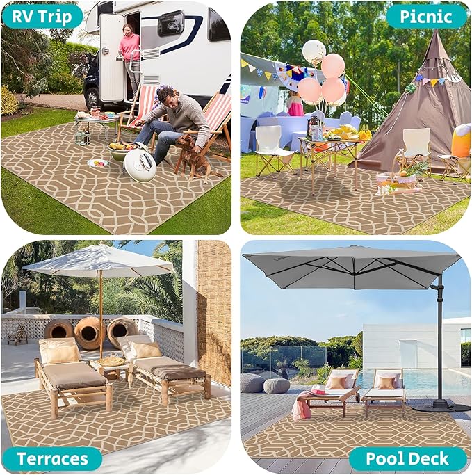 HEBE Outdoor Rug 6'x9' for Patios Waterproof Clearance Reversible Patio Mat Plastic Straw Rug RV Camping Mat Outside Area Rug Carpet for Camping RV,Porch,Deck,Balcony,Camper,Backyard