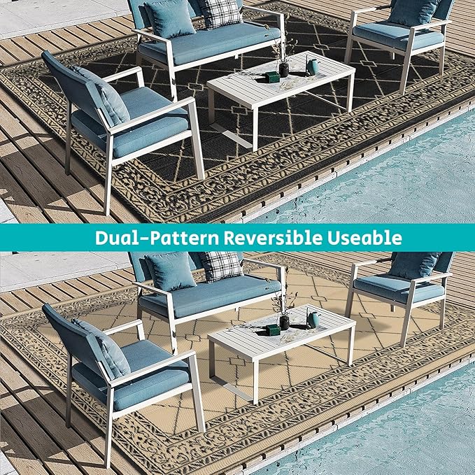 HEBE Outdoor Rug 8'x10' for Patios Waterproof Clearance Reversible Patio Mat Plastic Straw Rug RV Camping Mat Outside Area Rug Carpet for Camping RV,Porch,Deck,Balcony,Camper,Backyard