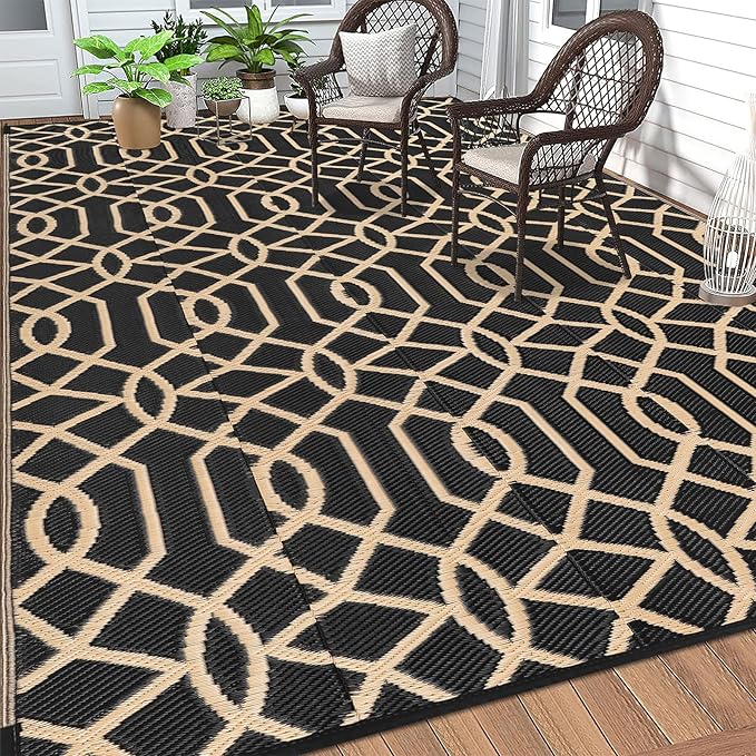 HEBE Outdoor Rug 6'x9' for Patios Waterproof Clearance Reversible Patio Mat Plastic Straw Rug RV Camping Mat Outside Area Rug Carpet for Camping RV,Porch,Deck,Balcony,Camper,Backyard