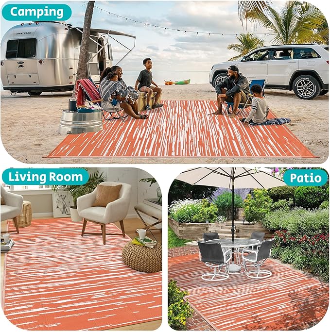 HEBE Outdoor Rug 9'x12' for Patios Clearance Waterproof Patio Mat Plastic Straw Rug Reversible RV Camping Tent Rug Outside Indoor Outdoor Area Rugs for RV,Deck,Beach,Balcony,Camper