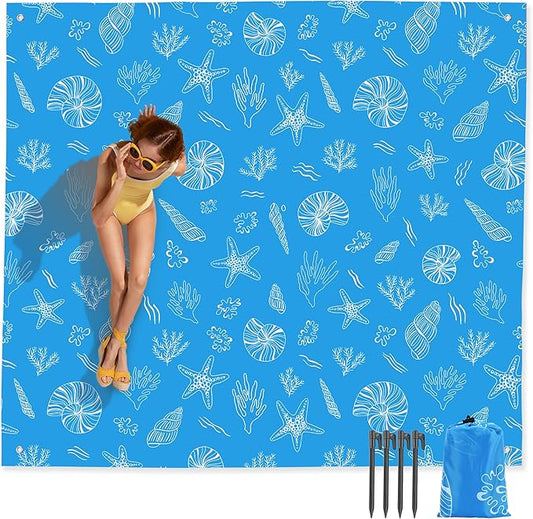 Mooreeke Beach Blanket Extra Large Oversized 9 x 8 ft, Sea Snail Sandproof Waterproof Quick Drying Lightweight Compact Outdoor Blanket Beach Mat for Family Travel Camping Picnic, 1-8 Adults