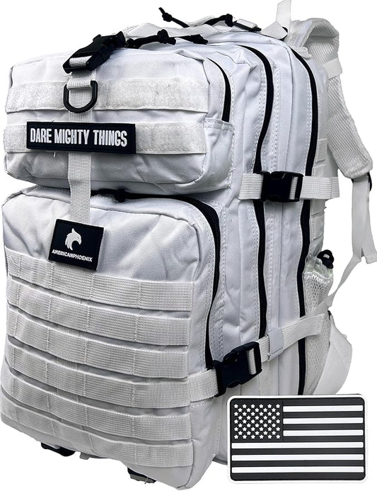 45L Elite Tactical Backpack | 3X Stronger Work & Military Backpack | Water Resistant and Heavy Duty | 3 Day MOLLE Bug Out Bag (Polar White)