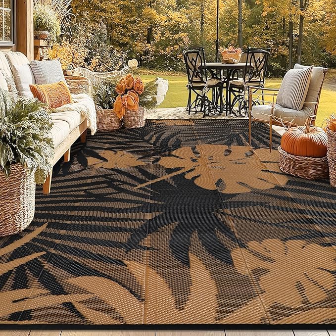 Homcomoda Outdoor Rugs 8’x10’ Waterproof Reversible Patio Rugs Outdoor Clearance Lightweight Outdoor Rugs Portable RV Camping Mats for Tents Deck Porch BBQ Beach Backyard