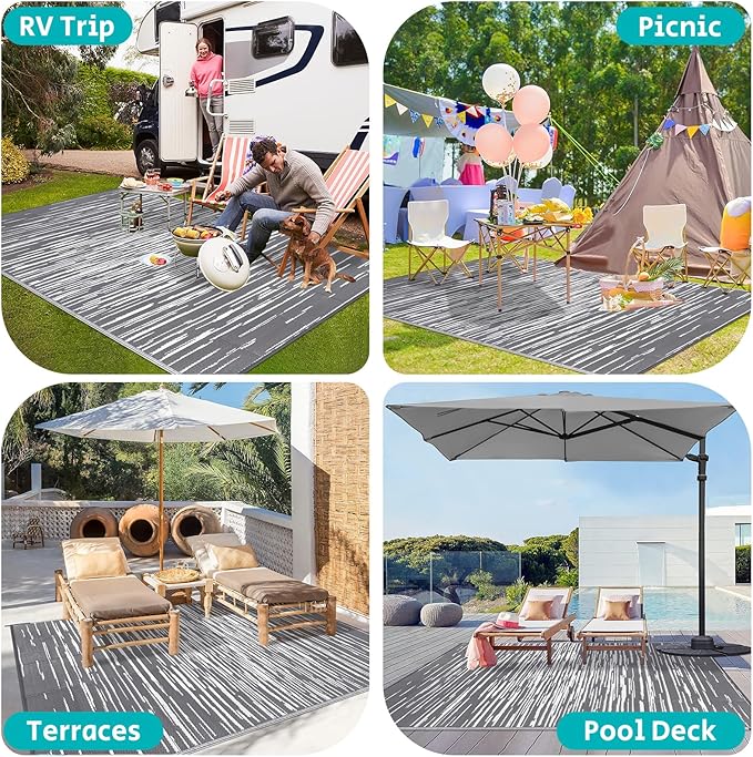 HEBE Outdoor Rug 8'x10' Waterproof for Patios Clearance, Reversible Plastic Straw Rug Camping Carpet, Indoor Outdoor Area Rugs Patio Mats for RV,Picnic,Backyard,Deck,Balcony,Porch