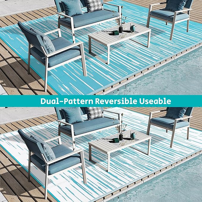 HEBE Outdoor Rug 5'x8' for Patios Clearance Waterproof Patio Mat Plastic Straw Rug Reversible RV Camping Tent Rug Outside Indoor Outdoor Area Rugs for RV,Deck,Beach,Balcony,Camper