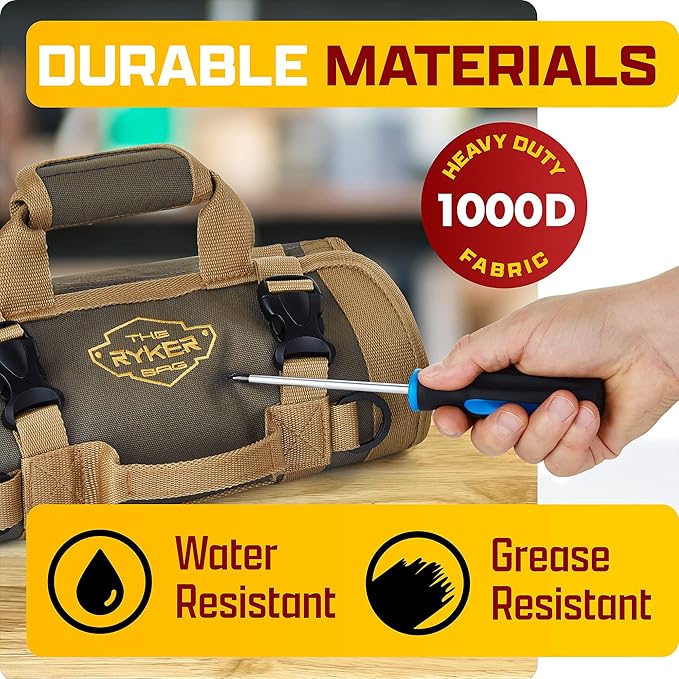 The Ryker Roll Up Tool Bag Organizer - Personalized Customized Name Gifts for Him/Men/Dad Gifts Roll Up Small Tool Bag Organizer Tools Bags gift for Mechanic, Electrician, Plumber or Hobbyist