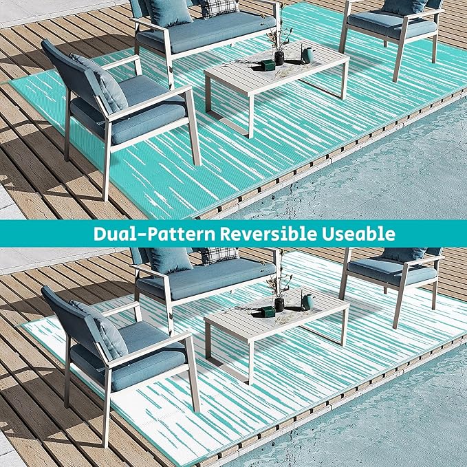 HEBE Outdoor Rug 6'x9' for Patios Clearance Waterproof Patio Mat Plastic Straw Rug Reversible RV Camping Tent Rug Outside Indoor Outdoor Area Rugs for RV,Deck,Beach,Balcony,Camper