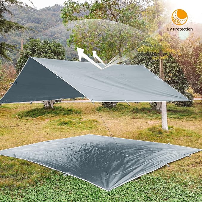 FREE SOLDIER Waterproof Portable Tarp, 10x10.5ft, Blue Gray, Camping, Backpacking, Hiking, Fishing, Hunting