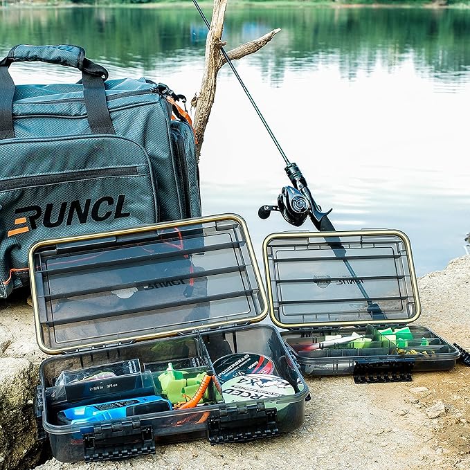 RUNCL Fishing Tackle Box, Waterproof Tray for Jigs Lures, Thicker Floating Tackle Utility Box with Adjustable Dividers, 3600/3700/Large 3700 Size