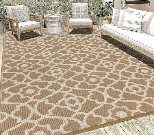 HEBE Outdoor Rug 6'x9' for Patios Waterproof Clearance Reversible Patio Mat Plastic Straw Rug RV Camping Mat Outside Area Rug Carpet for Camping RV,Porch,Deck,Balcony,Camper,Backyard