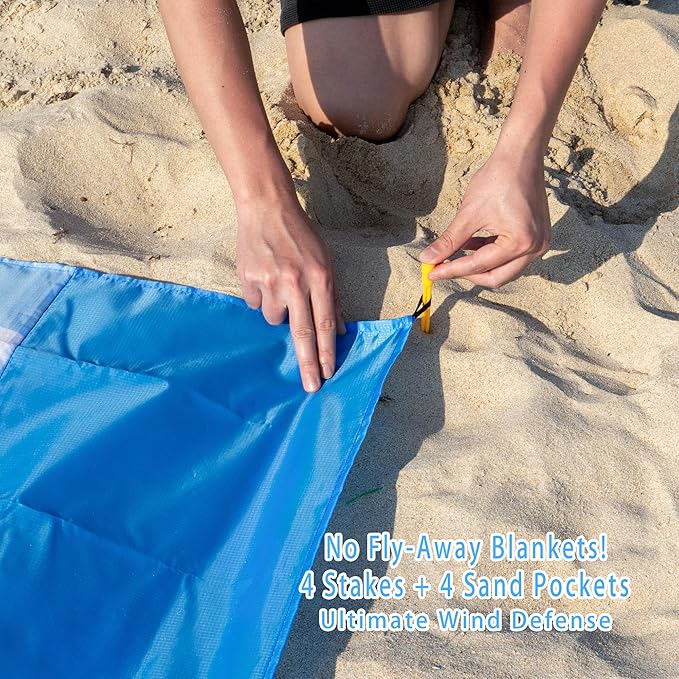 Sandproof Waterproof Beach Blanket, 80"x80" Large Beach Mat for 4-6 Adults, Lightweight Quick Dry Windproof Picnic Mat