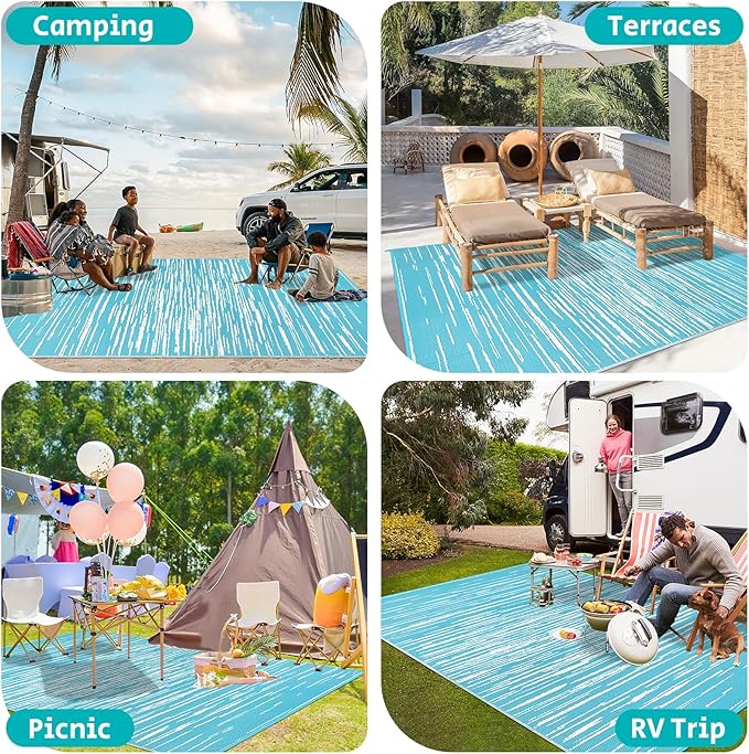 HEBE Outdoor Rug 9'x12' for Patios Clearance Waterproof Patio Mat Plastic Straw Rug Reversible RV Camping Tent Rug Outside Indoor Outdoor Area Rugs for RV,Deck,Beach,Balcony,Camper