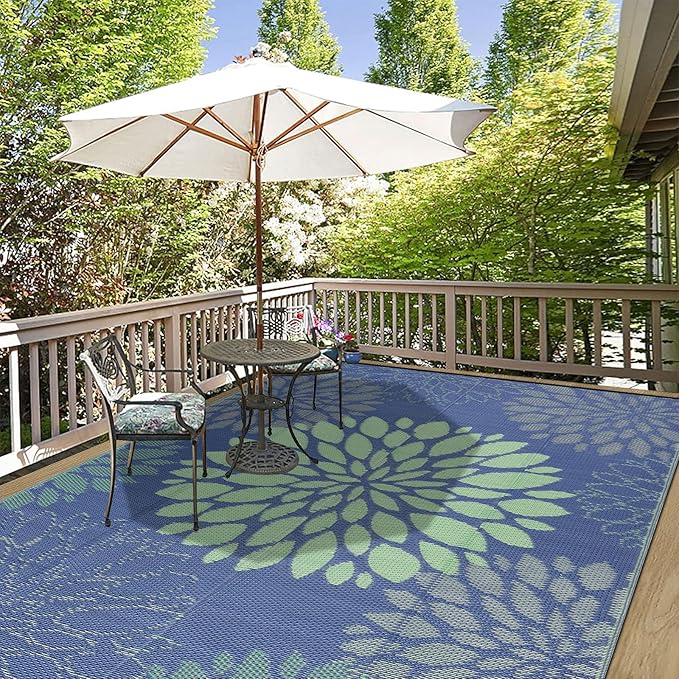 Ileading Reversible Outdoor Rug 6x9Ft Waterproof Patio Rug Carpet Portable Outdoor Plastic Straw Rug Large RV Camping Mat Rug for Patio, Clearance, Deck, Beach, Porch, Camping, Picnic, Colorful