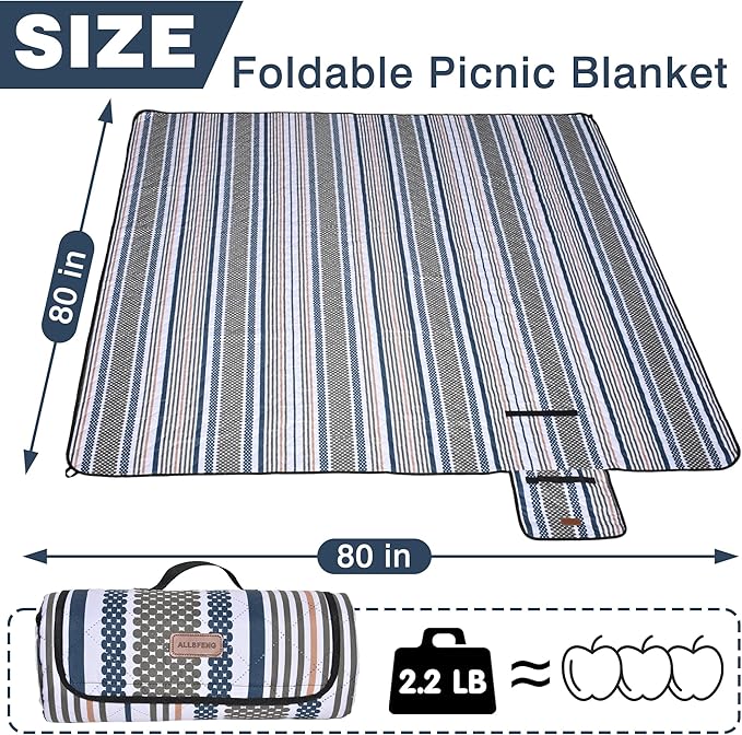 Oversized Waterproof Picnic Mat, Dustproof Washable Outdoor Beach Mat. Suitable for Camping, Outdoor, Beach, Party and Concert. (Dark Blue & Light Green, 80" * 80")