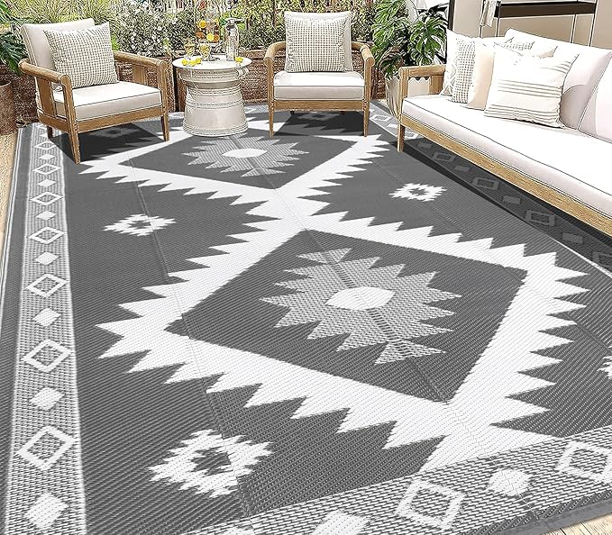 HEBE Outdoor Rug 9'x12' for Patios Clearance Waterproof Patio Mat Plastic Straw Rug Reversible RV Camping Tent Rug Outside Indoor Outdoor Area Rugs for RV,Deck,Beach,Balcony,Camper