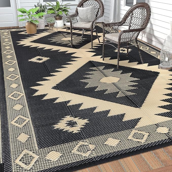 HEBE Outdoor Rug 8'x10' Waterproof for Patios Clearance, Reversible Plastic Straw Rug Camping Carpet, Indoor Outdoor Area Rugs Patio Mats for RV,Picnic,Backyard,Deck,Balcony,Porch