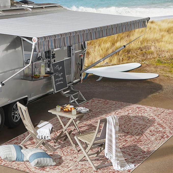 JONATHAN Y SMB105A-8 Estrella Bohemian Medallion Textured Weave Red/Taupe 8 ft. x 10 ft. Indoor/Outdoor Area Rug Coastal, Traditional, Transitional, Perfect for Backyard, Patio, Porch