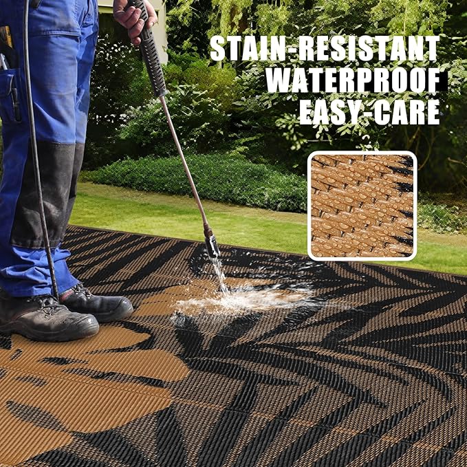 Homcomoda Outdoor Rugs 6'x9’ Waterproof Reversible Patio Rugs Outdoor Clearance Lightweight Outdoor Rugs Portable RV Camping Mats for Tents Deck Porch BBQ Beach Backyard