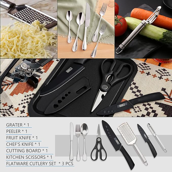 Camping Cooking Essentials Utensils Set - Camp Cookware Kitchen Accessories Kit, Camper Gear Must Haves, Stainless Steel & Silicone, RV Car Portable Outdoor Equipment Tool