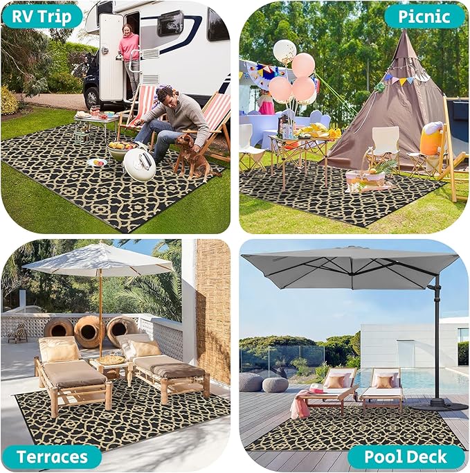 HEBE Outdoor Rug 5'x8' for Patios Waterproof Clearance Reversible Patio Mat Plastic Straw Rug RV Camping Mat Outside Area Rug Carpet for Camping RV,Porch,Deck,Balcony,Camper,Backyard