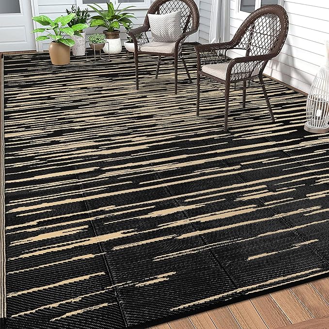 HEBE Outdoor Rug 6' x 9' Waterproof for Patios Clearance, Reversible Plastic Straw Rug Camping Carpet, Indoor Outdoor Area Rugs Patio Mats for RV,Picnic,Backyard,Deck,Balcony,Porch
