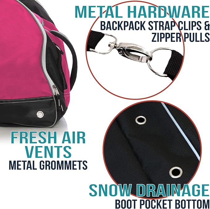 Athletico Ski Boot Bag – Skiing and Snowboarding Travel Luggage – Stores Gear Including Jacket, Helmet, Goggles, Gloves & Accessories – Venting and Grommets for Snow Drainage