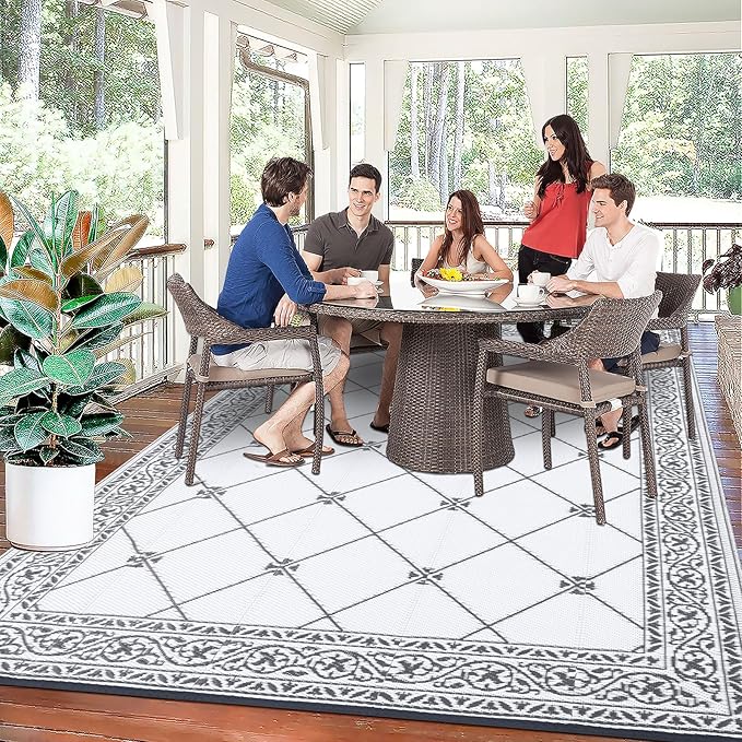 HiiARug Outdoor Rugs 8'x10' for Patios Waterproof RV Mats Camping Rug Outdoor Area Rug Lightweight Portable Outdoor Plastic Straw Rug for Patio, RV, Camping, Balcony, Beach