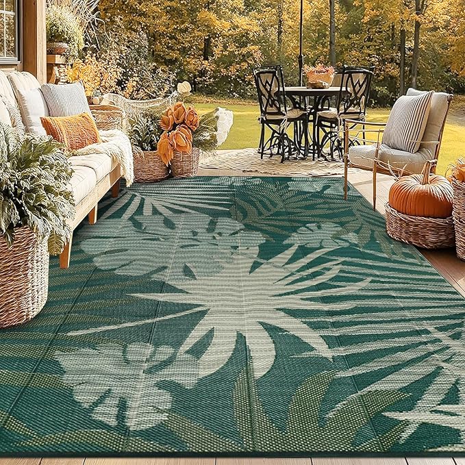 Homcomoda Outdoor Rugs 6’x9’ Waterproof Reversible Patio Rugs Outdoor Clearance Lightweight Outdoor Rugs Portable RV Camping Mats for Tents Deck Porch BBQ Beach Backyard