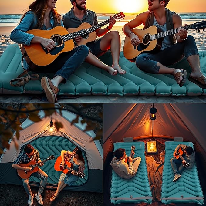 Sleeping Pad with Pillow, Self Inflating Extra-Thick, Ultralight Sleeping Mat, Built-in Pump, Ultimate for Camping, Hiking, Traveling, Airpad, Carry Bag, Compact & Lightweight Air Mattress (Peacock)