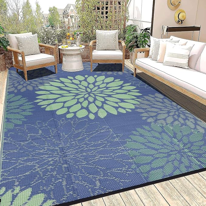 Ileading Reversible Outdoor Rug 5x8Ft Waterproof Patio Rug Carpet Portable Outdoor Plastic Straw Rug Large RV Camping Mat Rug for Patio, Clearance, Deck, Beach, Porch, Camping, Picnic, Colorful