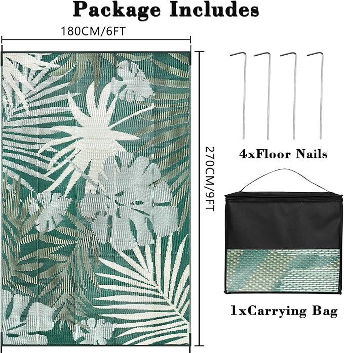 Homcomoda Outdoor Rugs 6’x9’ Waterproof Reversible Patio Rugs Outdoor Clearance Lightweight Outdoor Rugs Portable RV Camping Mats for Tents Deck Porch BBQ Beach Backyard