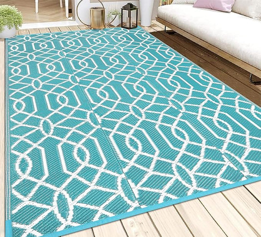 HEBE Outdoor Rug 5'x8' for Patios Waterproof Clearance Reversible Patio Mat Plastic Straw Rug RV Camping Mat Outside Area Rug Carpet for Camping RV,Porch,Deck,Balcony,Camper,Backyard