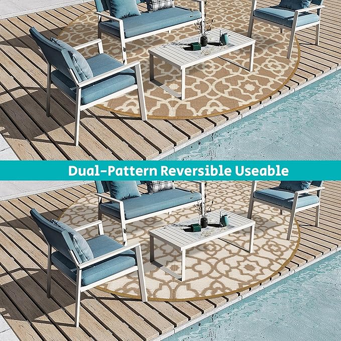 HEBE Outdoor Rug 8ft for Patios Waterproof Clearance Reversible Patio Mat Plastic Straw Rug RV Camping Mat Outside Area Rug Carpet for Camping RV,Porch,Deck,Balcony,Camper,Backyard